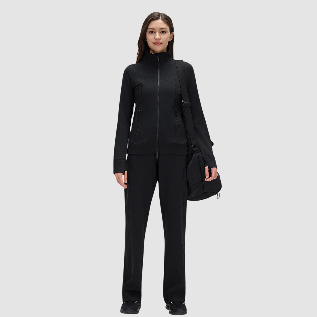 Wholesale Women's Activewear – Stand Collar Jacket+Straight-Leg Pants Set