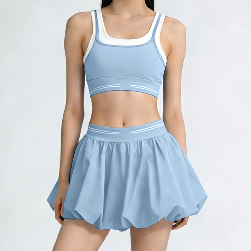 High-Elastic Quick-Dry Beautiful Back Bra + Tennis Skirt 2-Piece Set