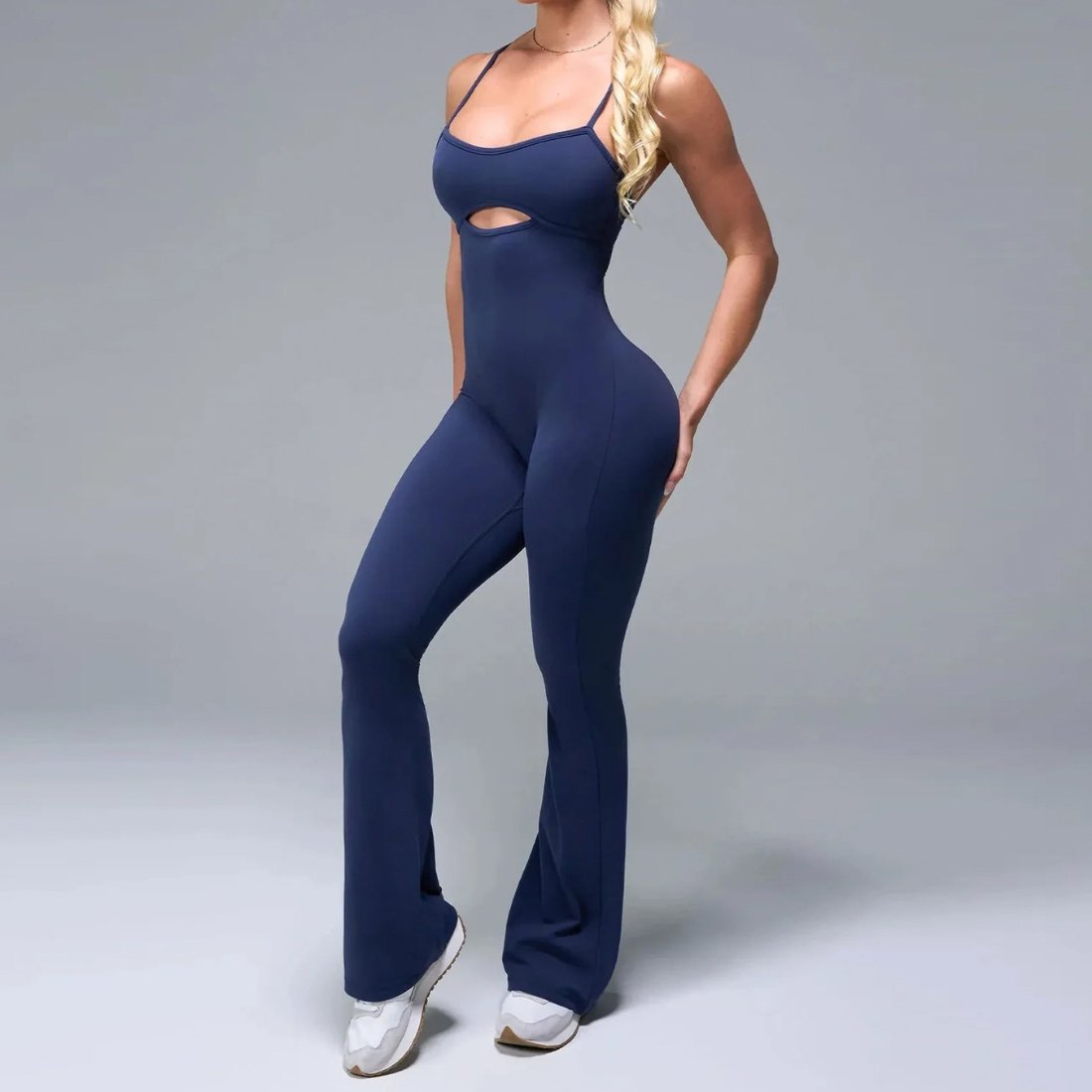 Women's Wholesale Activewear Adjustable Strap Back-Detail Flared-Leg Yoga Jumpsuit