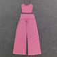 Wholesale Women's Activewear Retro Print Fold-Over Waist Top & Straight-Leg Pants Set