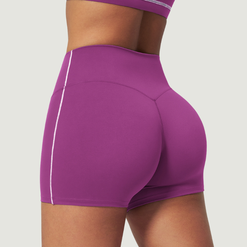 Wholesale Women's Seam-Detail Colorblock High-Waist Booty Shorts – Butt-Lifting Yoga Gym Activewear