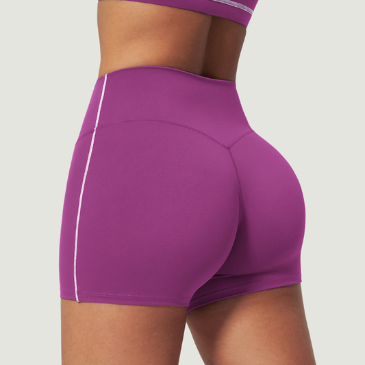 Wholesale Women's Seam-Detail Colorblock High-Waist Booty Shorts – Butt-Lifting Yoga Gym Activewear