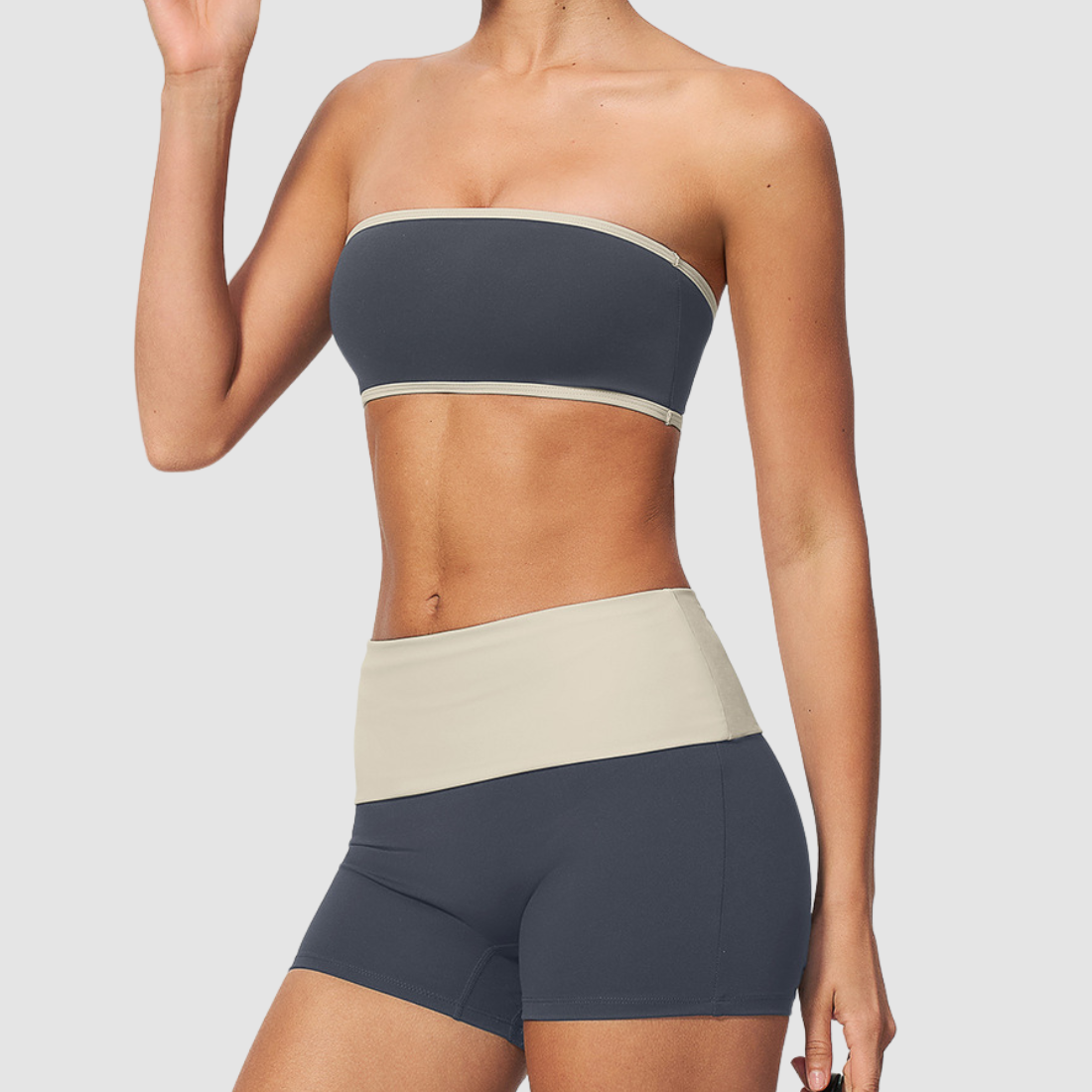 Wholesale Bandeau Contrast Color Yoga Set – Hip Lifting Fitness Outfit