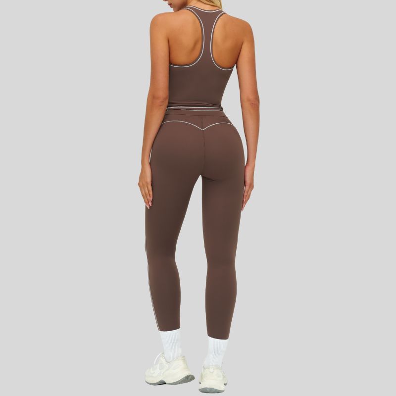 Contrasting racerback tank top+High waisted leggings 2-piece set