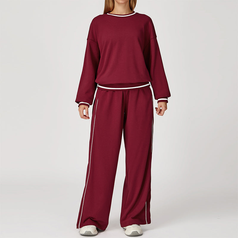 Contrasting Color long sleeve Sweatshirt + loose Sweatpants 2 pieces set