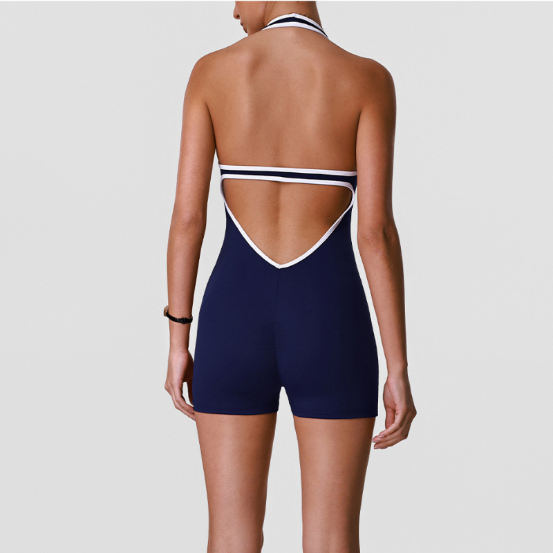 Wholesale Women's Contrast Color Sleeveless Yoga Jumpsuit – Built-In Chest Pad Tennis Fitness
