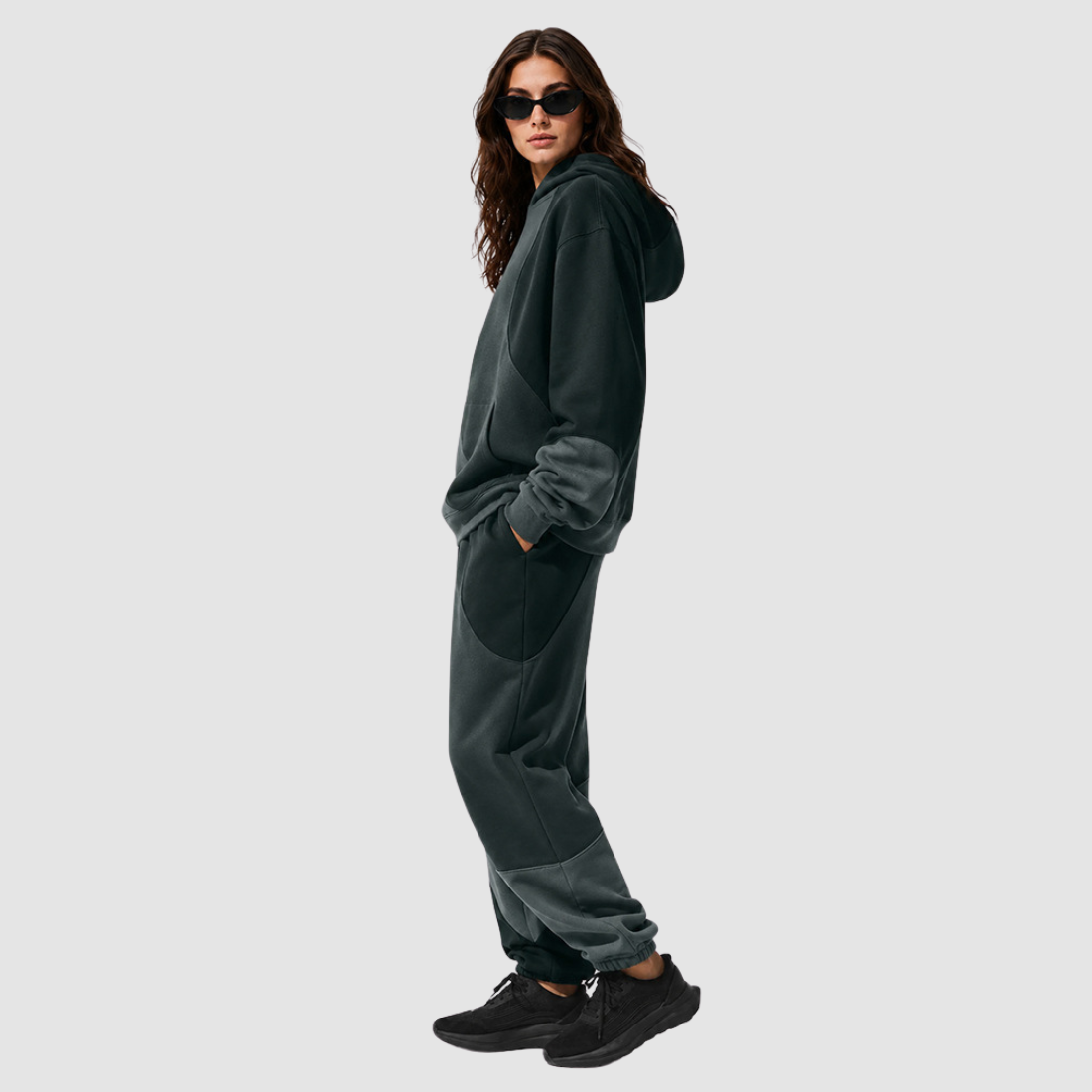 Wholesale Women's Colorblock Hooded Sweatshirt & Jogger Pants Set