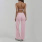 Halter-neck backless bra + loose wide-leg pants 2-piece set