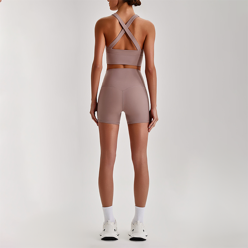 Wholesale Cross-Back Sports Bra & High-Waist Biker Shorts Set – Naked-Feel Quick-Dry Yoga 2-Piece