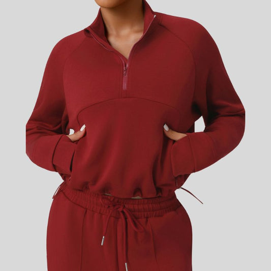 Stand-up collar half-zip thick sweatshirt
