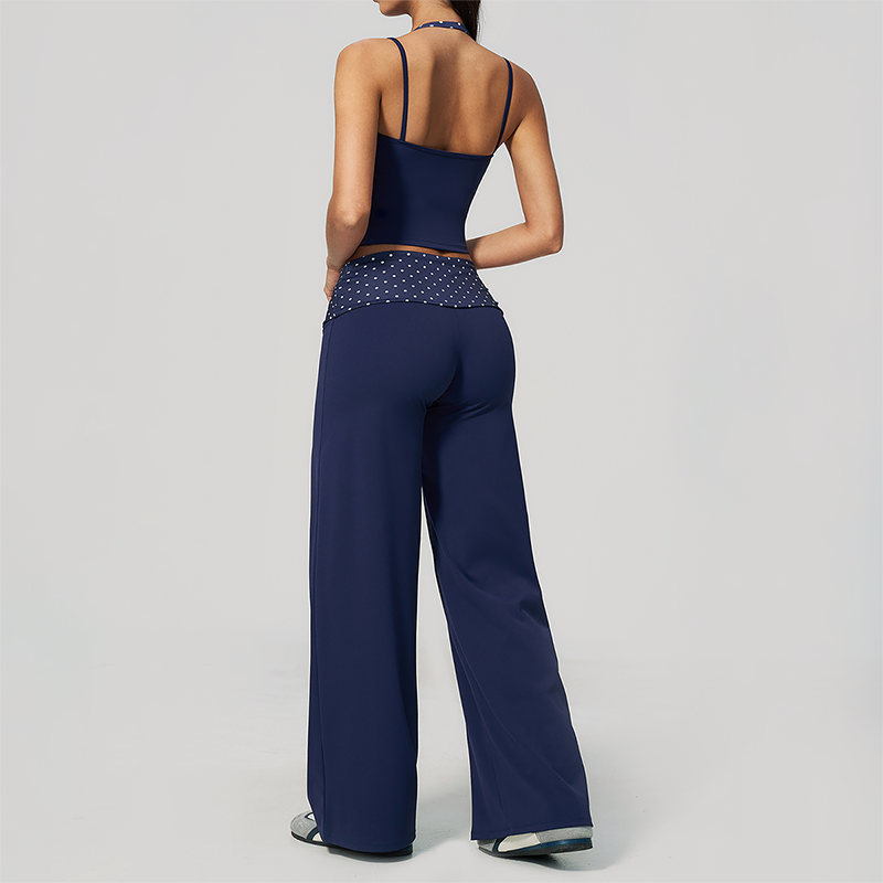 Wholesale Women's Polka Dot & Stripe Yoga Set Tank Top & Wide-Leg Pants w/ Chest Pad