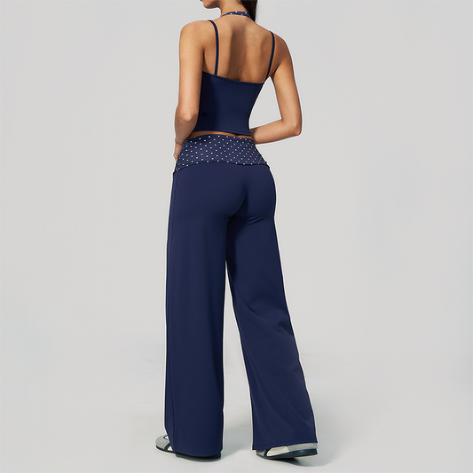 Wholesale Women's Polka Dot & Stripe Yoga Set Tank Top & Wide-Leg Pants w/ Chest Pad