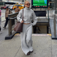 Wholesale Women's Sweaters Striped Stand-Collar Zip Knit Top & Flared Pants Set