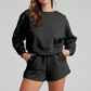 Wholesale solid color long sleeved sweatshirt+shorts set