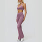 Halter sports bra+High waisted flared pants 2-piece set