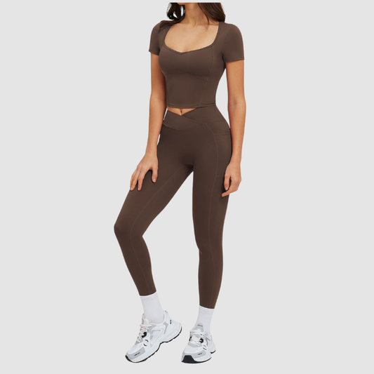 Wholesale solid color T-shirt + high-waisted | Wonderxfans bulk activewear