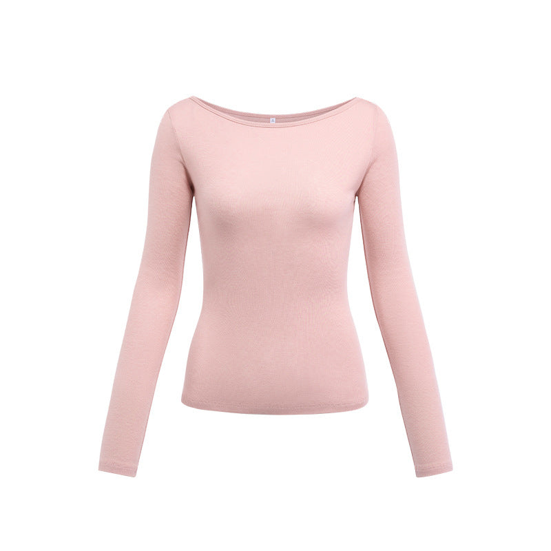 Boat neck slim waist bottoming shirt