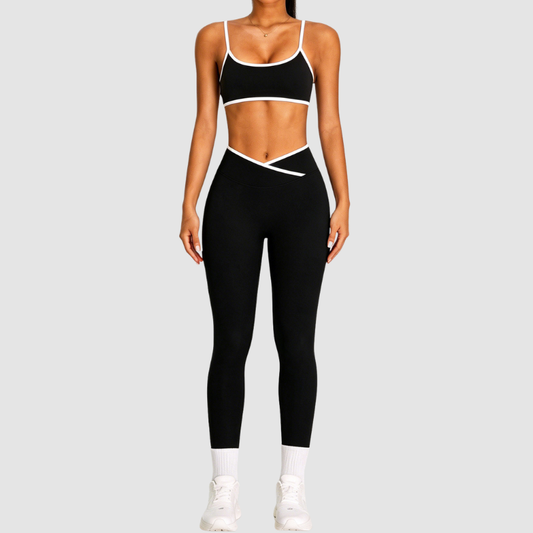 Wholesale Women's Color Block Cross-Back Sports Bra & High-Waist Leggings Set – Naked Feel Yoga Gym Activewear