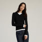 Two-piece look V-neck contrast color top