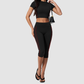 Wholesale Women's Brushed Contrast Piping Short Sleeve Crop Top & Button-Up Cropped Pants Set