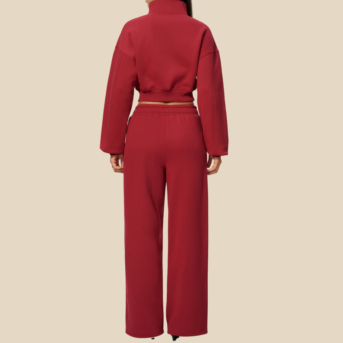 Wholesale Women's Activewear High-neck zip-up Jacket+Fleece-lined wide-leg pants Set