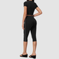 Wholesale Women's Brushed Contrast Piping Short Sleeve Crop Top & Button-Up Cropped Pants Set