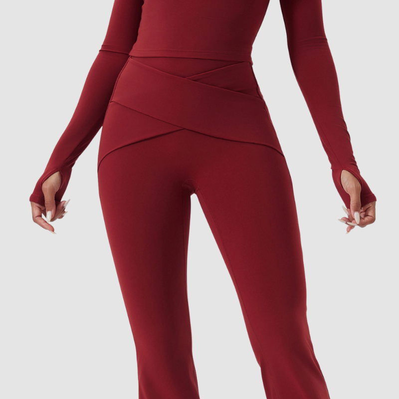 Wholesale off-the-shoulder yoga top + flared pants