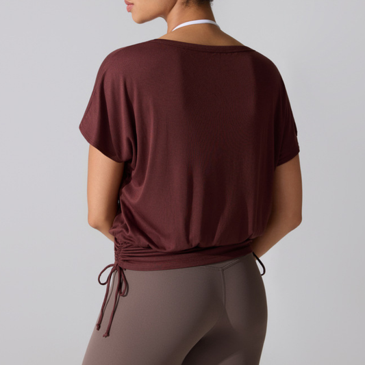 Wholesale Loose Ribbed Yoga T-Shirt – V-Neck Running & Fitness Top