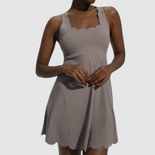 Wholesale Naked-Feel Cross-Back Tennis Dress with Built-In Safety Shorts – Sculpting Athletic Dress