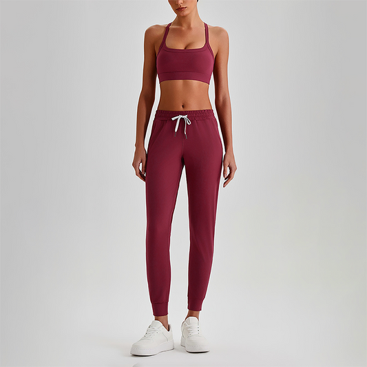 Wholesale Naked-Feel Open-Back Sports Bra & High-Waist Jogger Pants Set – Sculpting Yoga 2-Piece