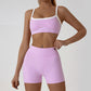 Wholesale color-blocked sports bra + high-elasticity shorts