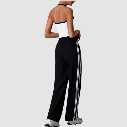 Wholesale Women's Striped Yoga Tank Top + High-Waist Wide-Leg Pants Set – Built-In Bra Pad Gym Fitness Set