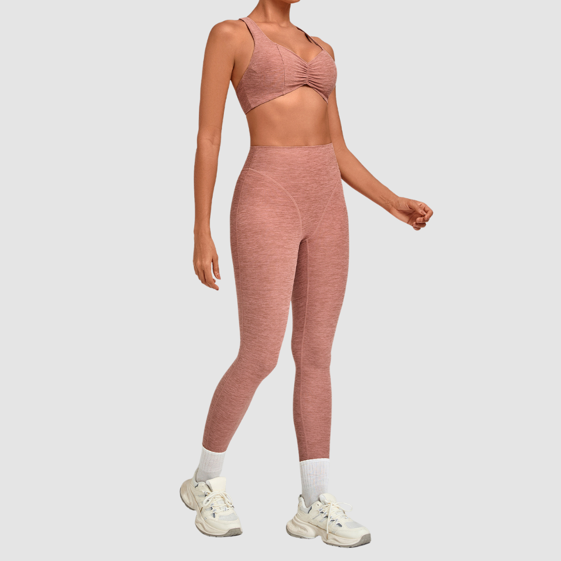 [Wholesale Women’s Ruched Sports Bra & High-Waist Leggings Yoga Set – 9291+1567]