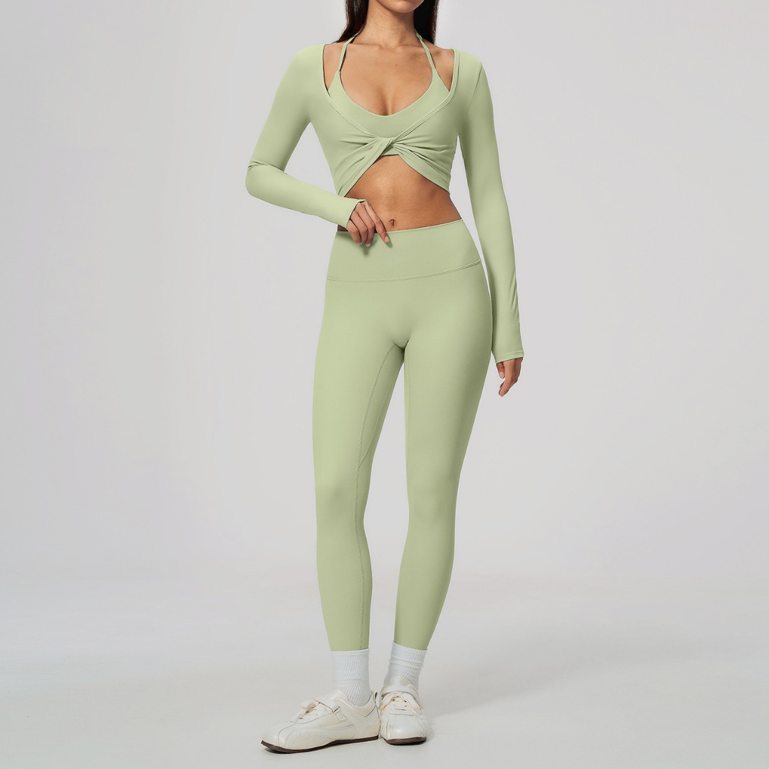 Wholesale Women's Activewear Brushed Bra, Long Pants & Long-Sleeve Top 3-piece Set