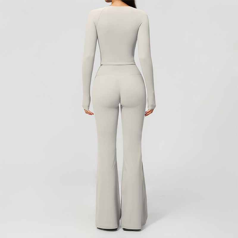 Wholesale Women's Cream-Feel Fleece Long Sleeve Top & High waisted flared Pants Set