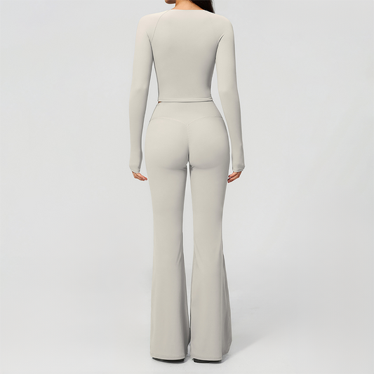 Wholesale Women's Cream-Feel Fleece Long Sleeve Top & High waisted flared Pants Set