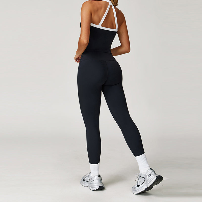 Contrasting Color tank top + High-Waist leggings 2-Piece Set