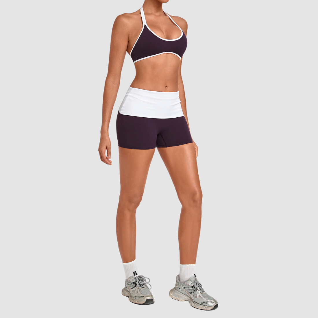 Wholesale Women's Halter Top & Foldover-Waist Yoga Shorts Set