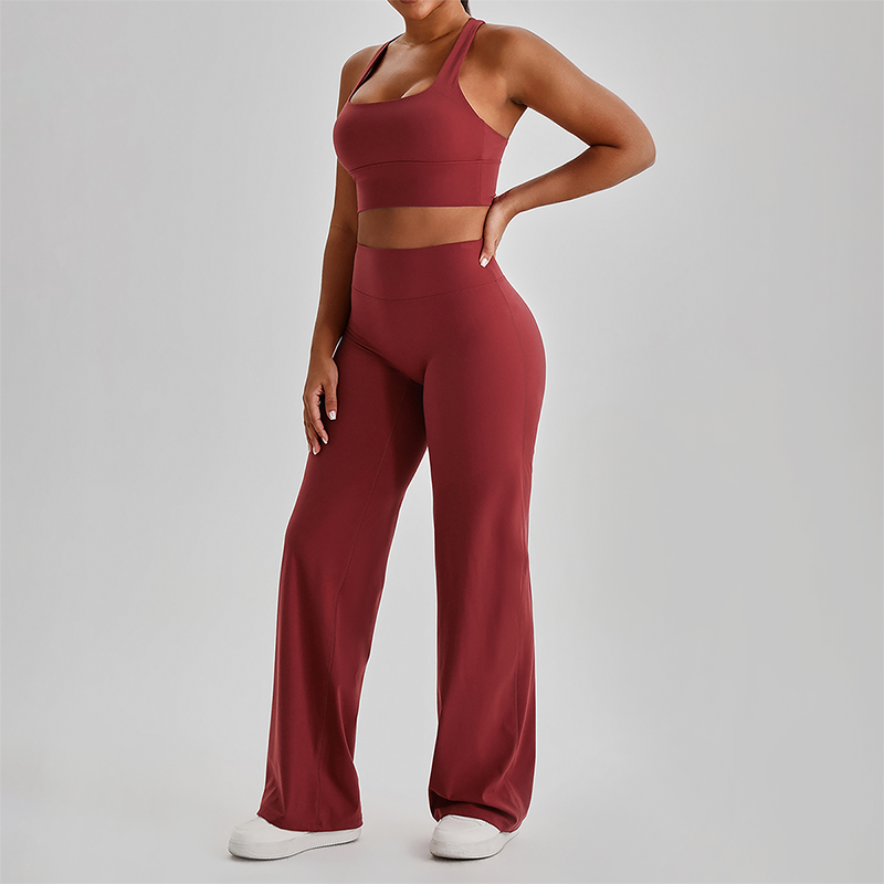 Wholesale Women's Peach Lift High Waist Flare Pants Yoga Set – Cross Back Sports Bra 0258