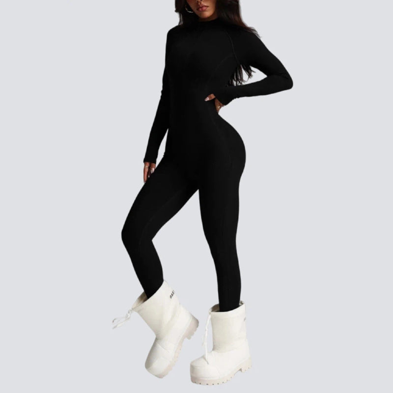 Slim fit stand collar zipper jumpsuit