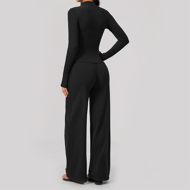 Wholesale Women's 3-Piece Yoga Set – Zip Jacket, Sports Bra & Wide-Leg Pants