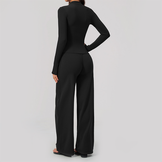 Wholesale Women's 3-Piece Yoga Set – Zip Jacket, Sports Bra & Wide-Leg Pants