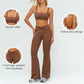 Square neckline backless sports bra+High-waisted flared pants 2-piece set