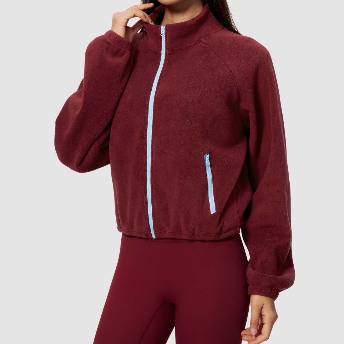 Wholesale Women's Activewear Plush Stand-Collar Zip Cropped Sports Jacket