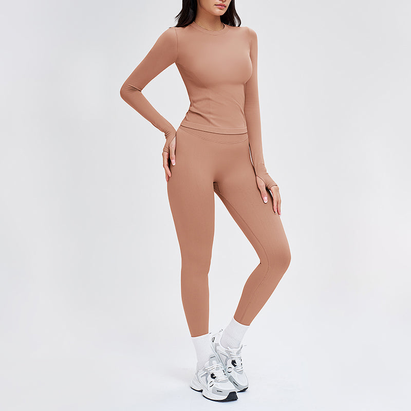 Wholesale solid color long-sleeved top + leggings