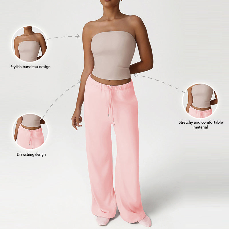 Snug-Fit Bandeau + Loose Sports Pants 2-Piece Set