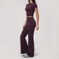 Wholesale Women's Buttery Soft Short Sleeve Crop Top & Flare Pants Yoga Set