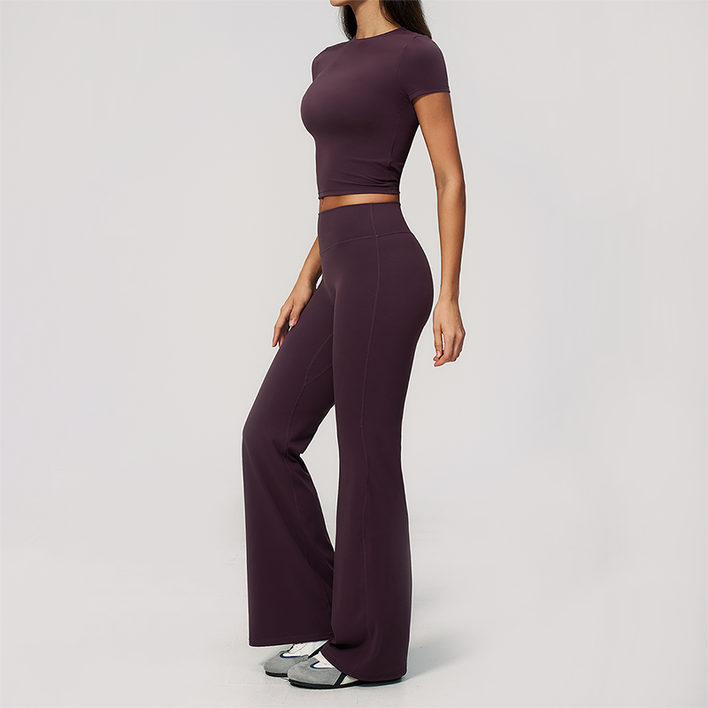 Wholesale Women's Buttery Soft Short Sleeve Crop Top & Flare Pants Yoga Set