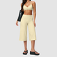 Wholesale Women's Brushed Sports Bra & Wide-Leg Cropped Pants Set – High-Support Seam-Detail 2-Piece Yoga Set