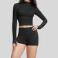 Yoga-inspired slim-fit long-sleeved top + tight-fitting shorts 2-piece set